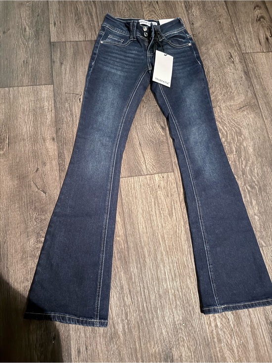 Telepatia Denim - Zipper Flare Wide-Leg Jeans in Dark Blue by Zipperatica
